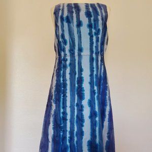 Silk Short Dress dyed batik purple navy blue ivory gray white stripes 8 10 12 M